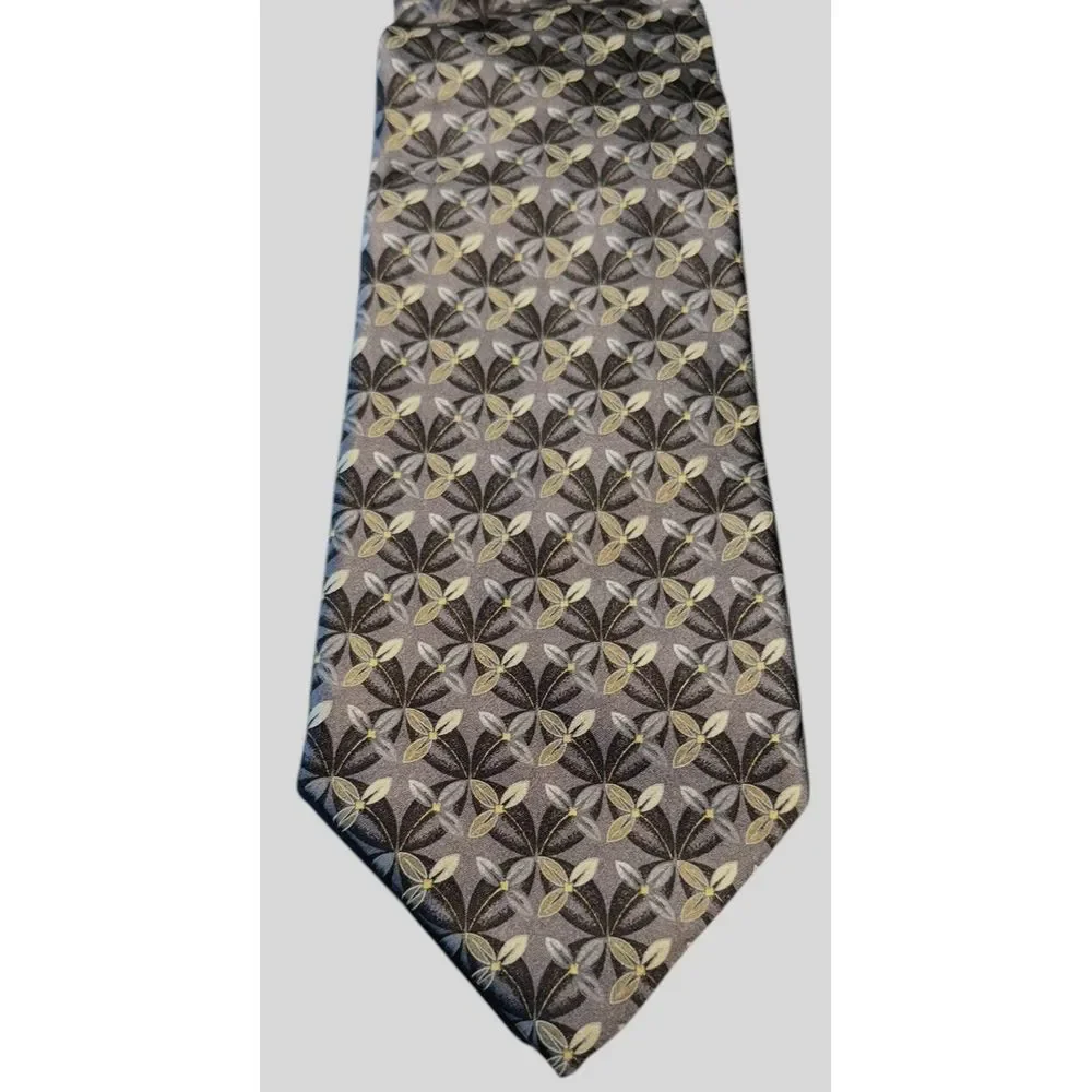 Ermenegildo Zegna Men Silk Tie Grey Black Geometric Flower Silk Italy Necktie 56